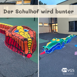 Bunte Drachen auf dem Schulhof in Neubrück